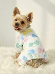 PETSIN 1pc Colorful Bow Print Pet Jumpsuit Autumn And Winter Thick Warm Flannel Pet Clothing - Multicolor - View 3