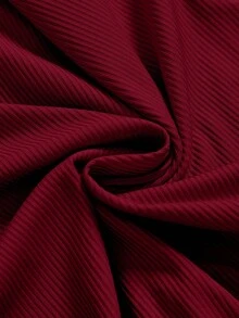 ROMWE Ribbed Lace Camisole & Shorts Casual Pajama Set - Burgundy - View 4