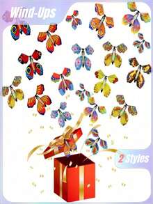 SHEIN 5/10 件魔法上弦飞蝴蝶橡皮筋动力魔法仙女飞行玩具书签贺卡惊喜礼物派对礼物 - 彩色 - 查看 2