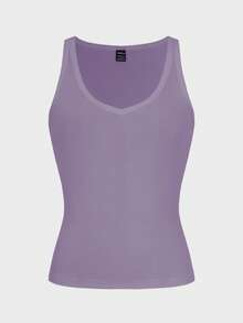 Almamuse 休闲纯色修身背心，夏季 - 紫色 - 查看 5