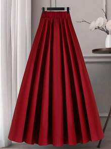 GlowEve CURVE 大码印花复古优雅荷叶边半身裙 - 紅色 - 查看 2