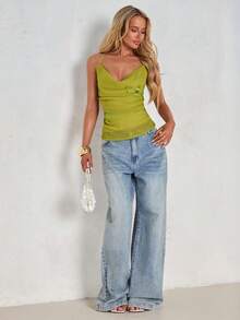 Glamine Women's Sexy Chiffon Embroidered Sequin Floral Camisole - Green - View 5