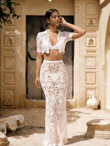 Swim Chiccia Women's Boho Lace Crochet Cover Up Cover Up, Elegant For Beach Vacation - White - View 3