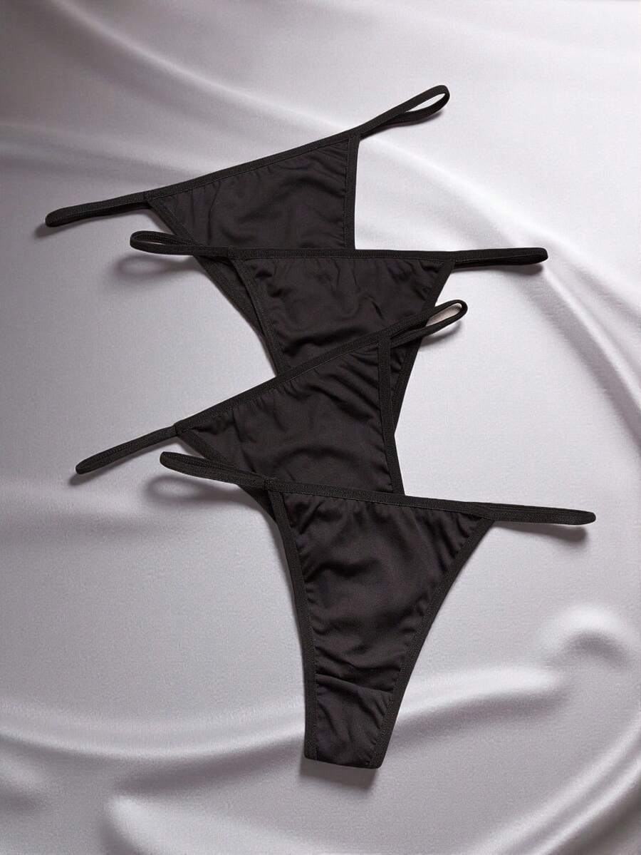 EmpressEnvy Women Black High Stretch Fabric Thongs Casual Panties - Black - View 1