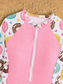 SHEIN Tween 女童时尚撞色甜甜圈印花泳衣套装 - 彩色 - 查看 5