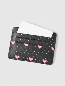 ROMWE Kawaii 黑色波点粉色爱心卡片袋 - 黑色波點 - 查看 4