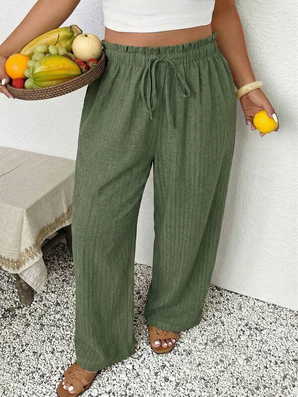 SHEIN Frenchy Plus Size Women Casual Solid Color Pants, Suitable For Vacation