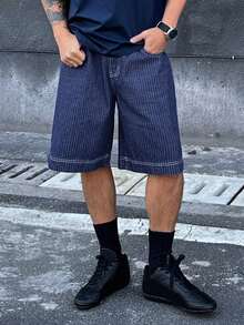 DAZY Quần short denim nam mùa hè, thêu chữ, màu gốc đã giặt. - Màu xanh lam - Xem 7