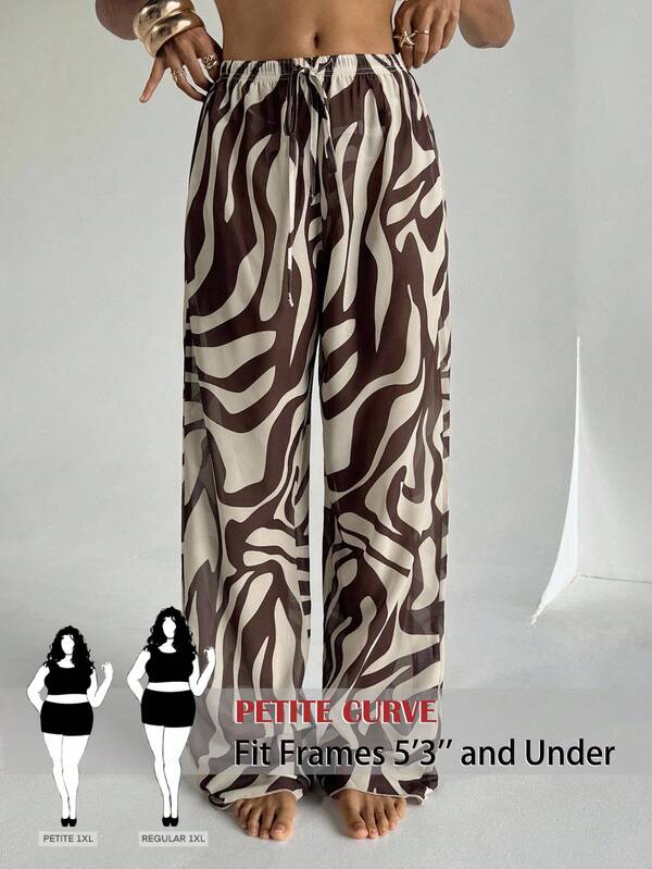 SHEIN PETITE CURVE New Plus Size Womens Petite Girls Casual Fashion Women Summer Casual Printed Drawstring Pants Wide Leg Pants,High-Waisted Makes You Look Slimmer And Your Legs Longer, Suitable For Petite Women.High-Waisted Makes You Look Slimmer And Your Legs Longer, Suitable For Petite Women.Suitable For All Seasons And Occasion,Suitable For Petite Girls& Women, Summer Pants Summer Summer Pants Summer Outfits Summer Holiday Outfits Long Summer Pants For Women Spring Outfit ,Wide-Leg Pants,Office Pants,Black Pants,Elegant Pants,Casual Pants, High-Waisted Slimming Wide-Leg Pants For Summer,Elegant Women's Ceremony Pants ,Elegant Pants  For Party,Elegant Pants For LadiesSuitable For Vacations, Especially Beach Vacations., Vacation Outfits Women,Holiday Outfits For Women,Summer Holiday Outfits,Summer Vacation Outfits,Casual Pants For Women ,Casual Pants For Women