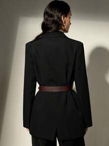 Aveloria Modichic Women's Lapel Collar Loose Long Sleeve Blazer Jacket With Dual Waist Belts - Black - View 2