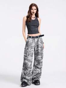 Breakform 女士复古水洗迷彩阔腿工装牛仔裤 - 彩色 - 查看 5