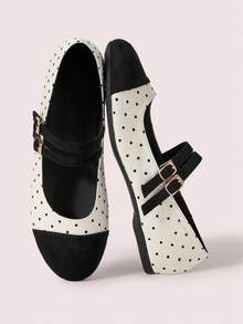 CUCCOO DOLLMOD Spring And Autumn New Retro Round Toe Yellow Suede Ballet Dance Shoes Women's Ballet Gentle Fashion Women's Low Vamp Flat Bottom Shoes Women's Polka Dot Mary Jane Valentine's Day - Polka dot - View 2