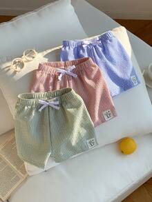 SHEIN 男女宝宝三件套可爱薄纱条纹泳裤泳衣套装，适合海滩、游泳和日常穿着 - 彩色 - 查看 8