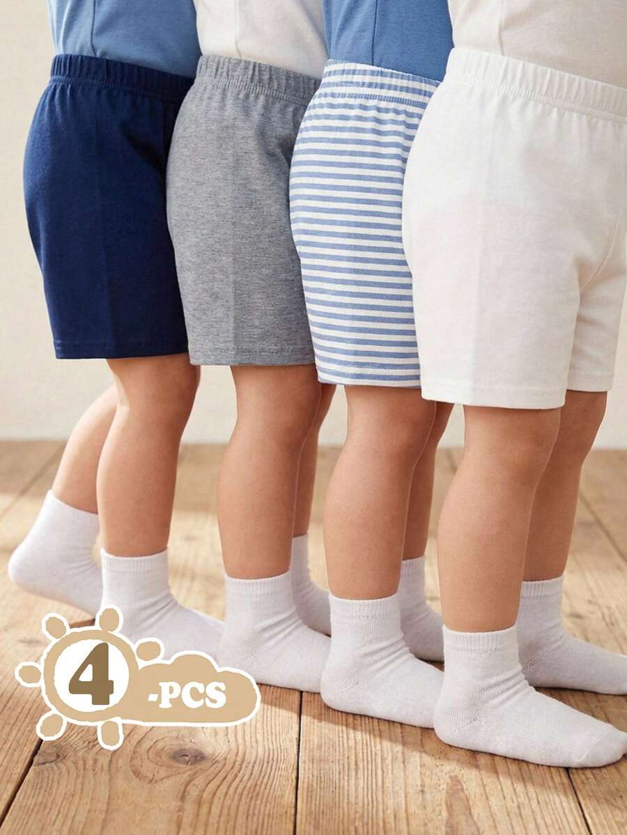 SHEIN Vintaside Kids 4条装幼儿男童纯色舒适休闲针织短裤 - 彩色 - 查看 1
