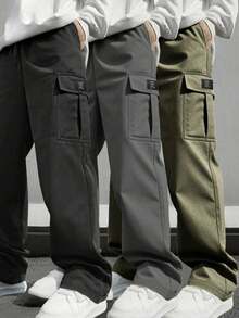 SHEIN Quần cargo dáng rộng, cạp chun, in chữ cho bé trai tuổi teen - Nhiều màu - Xem 1