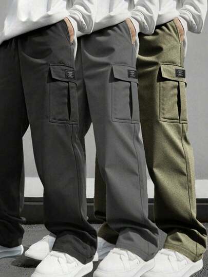 SHEIN Pantalones cargo casuales sueltos con cintura elástica y estampado de letras para niño preadolescente