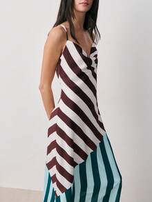 Nöista Sleeveless Strappy Dress Features Bold Diagonal Stripes. With A Flattering Asymmetrical Hem . With Adjustables Staps On Back. Spring, Summer, Women. - Multicolor - View 3