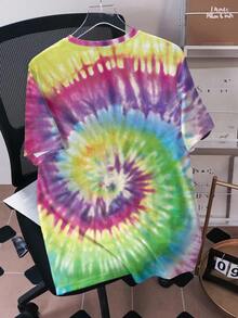 TOM & JERRY X SHEIN Men's Letter & Cartoon Pattern Tie-Dye Crew Neck Short Sleeve T-Shirt - White - View 2