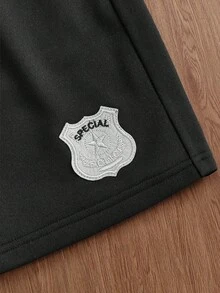 SWAVVY 抽绳腰带休闲拼接斜插口袋针织短裤 - 黑色 - 查看 3