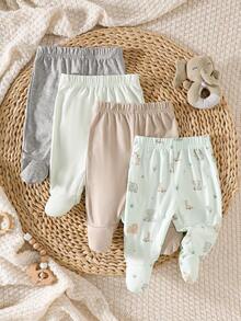 SHEIN Bộ 4 quần legging liền thân cho bé gái sơ sinh, màu trơn trắng, hồng, đen, xám - Chất liệu vải dệt kim mềm mại, co giãn, thoải mái, phù hợp cho mọi mùa, dễ thương và đơn giản, dễ mặc, giá trị cao, phù hợp cho ở nhà, đi chơi, du lịch, mặc hàng ngày, 0-3 tháng, hàng mới về mùa xuân/hè, bộ quần áo bé gái. - màu xanh lá - Xem 3