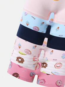 SHEIN GraphicGems 6条装女童舒适柔软可爱彩色甜甜圈零食印花纯棉三角裤 - 彩色 - 查看 3
