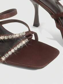 CUCCOO SZL 女士水钻设计时尚优雅百搭高跟凉拖鞋 - 棕色 - 查看 6