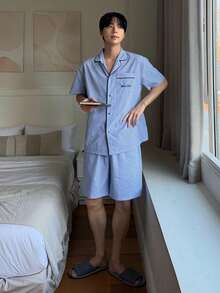 DAZY 格子蓝衬衫搭配男士休闲家居服，夏季 - 彩色 - 查看 7