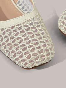 Styleloop Women Shoes Holiday Style Mesh Fabric Cross Strap Women's Flat Bottom Shoes Holiday Style Wear BOHO Wear American Retro Style Bohemian Style Western Style Music Festival Wear Party Wear Flat Bottom Women's Shoes - Apricot - View 3