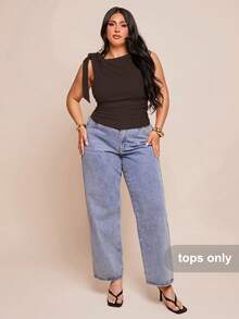 SHEIN BAE Plus Size T-Shirts, Going Out Tops - Coffee Brown - View 3