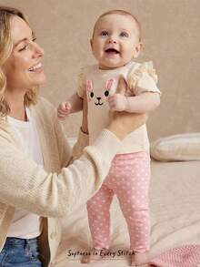 Cozy Pixies Newborn Baby Girl Cartoon Animal Print Knit Soft Crew Neck Long Sleeve Top And Elastic Waist Pants 2-Piece Set Polka Dot Baby Pants Bunny Print Baby Clothes Baby Clothes Set Girl - Multicolor - View 2
