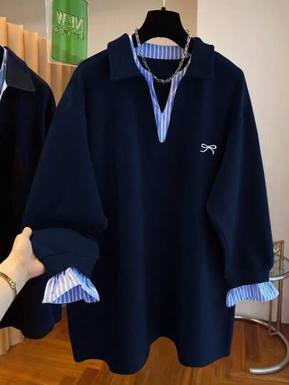 Franclia Plus Size Butterfly Print Casual Loose Fit Pullover Sweatshirt