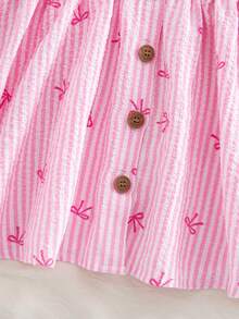 一件式可爱女宝宝优雅可爱夏季条纹蝴蝶结图案无袖连衣裙 - 粉色 - 查看 3