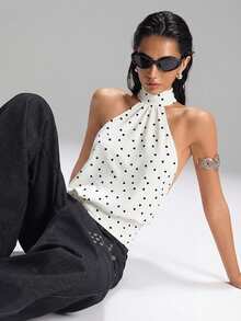 LYSMO 女士休闲爱心印花露背吊带背心，适合夏季、海滩、音乐节等场合，可用作沙滩罩衫、休闲比基尼、舒适泳装或装饰性沙滩装。高领拉链针织吊带背心，无袖，简约休闲，适合日常通勤。 - 彩色 - 查看 5