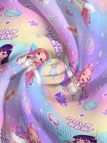 TaskEZ Women's Scrub Uniform Top With Girl Group & Starry Sky Print - Multicolor - View 5