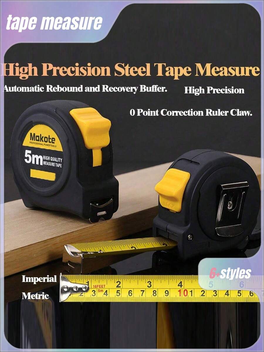 2M/5M Cinta métrica de acero premium, regla personalizada, herramienta de medición de precisión, regla métrica/imperial portátil de alta precisión, regla retráctil de acero inoxidable resistente a los arañazos 5M/7.5M - Multicolor - Ver 1