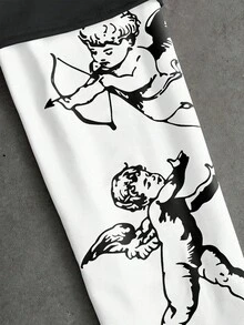 ROMWE MEN 男士休闲圆领二合一十字图案T恤 - 黑色 - 查看 6