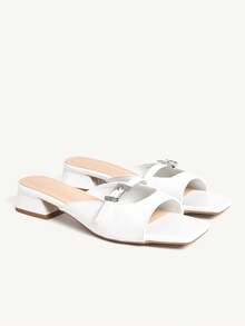 CUCCOO CHICEST Women's Square Toe Buckle Design Casual Fashion Chunky Heel Sandals - White - View 1