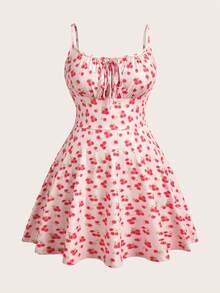 SHEIN EZwear Đầm ngắn ôm sát màu hồng gợi cảm với dây đeo mảnh, thích hợp cho mùa hè. - Hồng - Xem 1