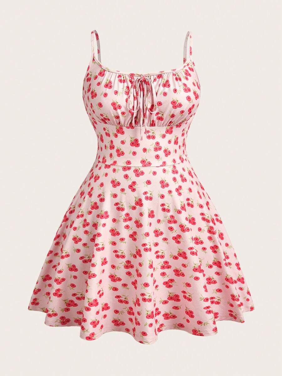 SHEIN EZwear Đầm ngắn ôm sát màu hồng gợi cảm với dây đeo mảnh, thích hợp cho mùa hè. - Hồng - Xem 1