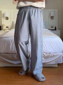 DAZY Pantalones de estar por casa con cintura elástica y rayas para hombre, primavera/verano - Azul - Ver 4