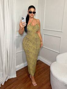 SHEIN SXY Vestido sexy con estampado de leopardo y calado - Amarillo - Ver 5