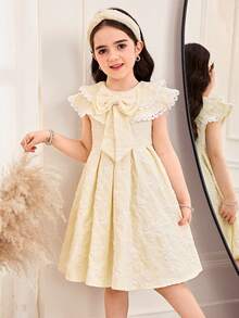 SHEIN Young Girl Ditsy Floral Ruffle Hem Casual Dress - Yellow - View 6