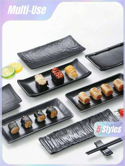 1pc New Matte Melamine Tray, Rectangular Sushi Plate, Plastic Tray, Black, Suitable For Tea Sets, Glassware, Candy, Cookies, Bread, Weddings, Banquets, Gifts, Birthdays, Tray, Dinnerware, Plates