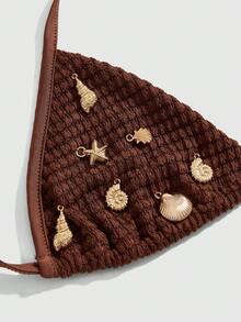 ROMWE Avant Y2K Island Vacation Summer Sexy European And American Faux Fur Knit Bikini Top For Women - Brown - View 3