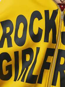 SUMWON WOMEN Oversized Hooded Sweatshirt With Zip Front And Bold Letter Graphics For Casual Comfort - Yellow - View 5