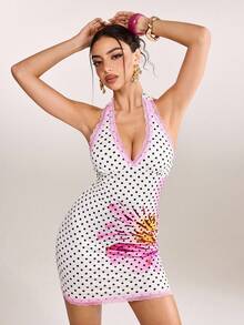 plantica Casual Sexy Urban Chic Floral & Polka Dot Lace Patchwork Dress, Suitable For Outings, Travel, Dates, Parties, Holidays, Valentine's Day, Spring/Summer,Going Out,Sexy, Elegant,, Wedding Guest, Music Festival, Musician, Night Club - Multicolor - View 4