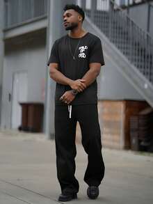 Heavens Edit 男士时尚街头图案印花宽松黑色短袖 T 恤 - 黑色 - 查看 1