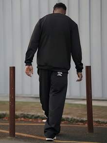 Heavens Edit 男士复古美式圆领卫衣，芝加哥字母印花，休闲街头风，秋冬款，长袖上衣 - 黑色 - 查看 3