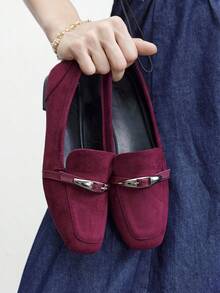 CUCCOO BIZCHIC Pantofi sport confortabili din piele de oaie, stil vintage, cu cataramă, versatili și flatanți pentru naveta - Burgundia - Vizualizare 5