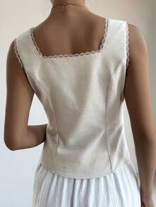 DAZY Women's Floral Embroidery Fitted Waist Open Front Elegant Summer Vacation Camisole - Apricot - View 2